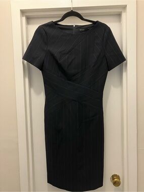Karen Millen Black Pinstripe Midi Sheath Dress
